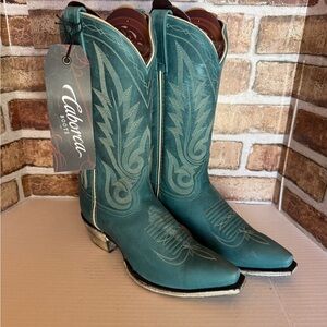 LIBERTY Black Teal Heeled Boots